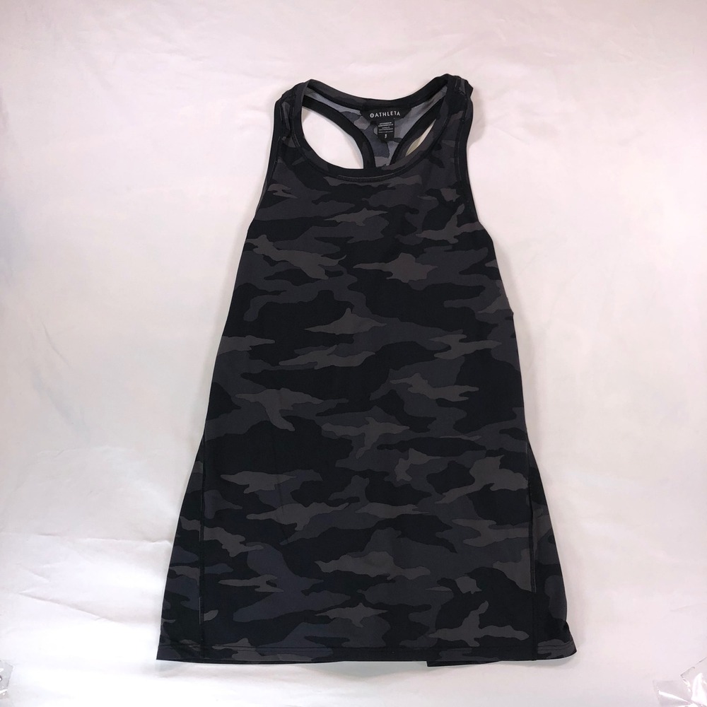 Athleta Womens Camo Racerback Tank Top Grey Black Camouflage Small